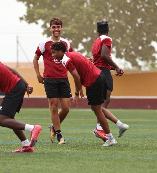 football boarding school players warming up at murcia football academy